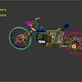 Vintage Steampunk Motorcycle With Rustic Wheels Red Seat And Mechanical Details