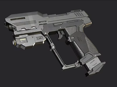 Futuristic Sci Fi Weapon Design Metallic Pistol With Detailed Structure And Grip 3d model