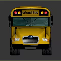 3D Rendered Yellow School Bus with Black Stripes Windows Roof Vents and Reflection