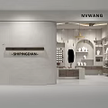 Modern Specialty Store Interior With Shelves Display Items Arched Design And Pendant Lights