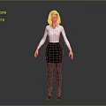Professional Woman in White Shirt Black Skirt and High Heels on Gray Background