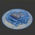 Animal Pattern Ceramic Plate With Bread And Fried Egg On Wooden Tray With Turquoise Cloth
