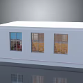 Cartoon Scene Featuring White Building With Three Gridded Windows And Interior Scenes