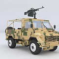 Military Style Utility Vehicle With Camouflage Paint Roof Mounted Machine Gun And Off Road Capabilities