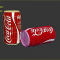 Two Red Coca-Cola Cans One Standing and One Lying on Reflective Surface 3d model