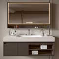 Modern Bathroom Cabinet With Backlit Mirror Marble Countertop Sink And Storage Shelves