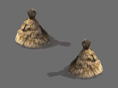 Two Furry Conical Decorative Pieces With Brown Yellow Fur And Top Knots 3d model
