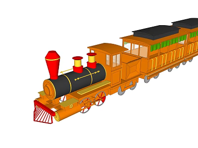 Vintage Steam Train with Red Chimney Black Boiler Yellow Carriages and Green Roof Details 3d model