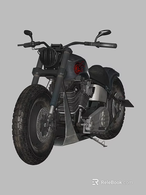 Custom Motorcycle With Large Tires And Exposed Engine 3d model 