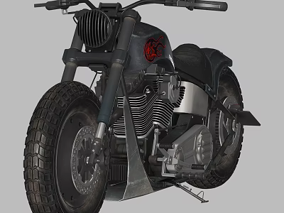 Custom Motorcycle With Large Tires And Exposed Engine 3d model