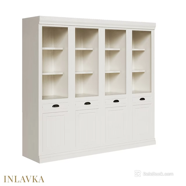 White Cabinet With Open Shelves And Storage Drawers For Home Furniture 3d model 
