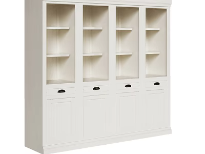 White Cabinet With Open Shelves And Storage Drawers For Home Furniture 3d model