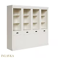 White Cabinet With Open Shelves And Storage Drawers For Home Furniture