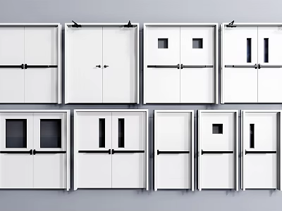 White Doors Collection Featuring Various Designs With Window Panels And Handles 3d model