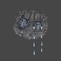 Heavy Gray Military Tanks With Yellow Triangular Marks Firing Cannon On Rocky Terrain