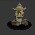 Traditional Stone Garden Lantern With Moss Covered Structure And Base Stones