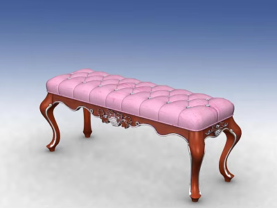 Elegant Bed Bench With Pink Tufted Cushion And Carved Wooden Legs 3d model