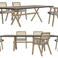 Elegant Modern Dining Table Set With Wooden Cross Legs And Woven Back Chairs