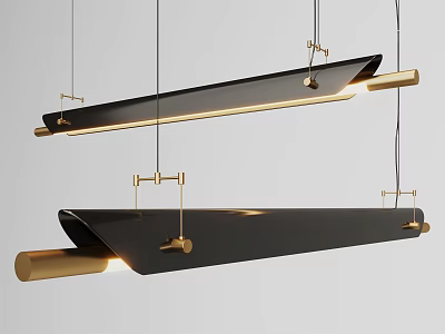 Modern Black and Gold Pendant Lights with Contemporary Linear Design and Metallic Accents 3d model