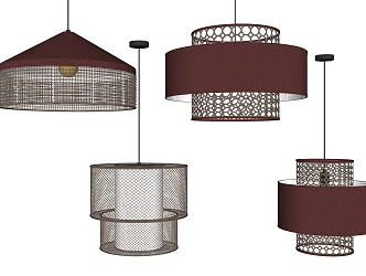 New Chinese Chandelier Round Chandelier Combination 3d model