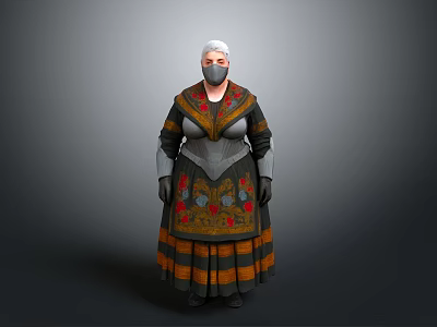 Woman In Traditional Decorated Dress With Floral Patterns And Armor Details 3d model