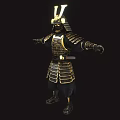 Game Movie Character in Golden Black Samurai Armor with Helmet and Armored Design