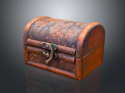 Vintage Wooden Chest With Carved Floral Patterns And Metal Lock Closure 3d model
