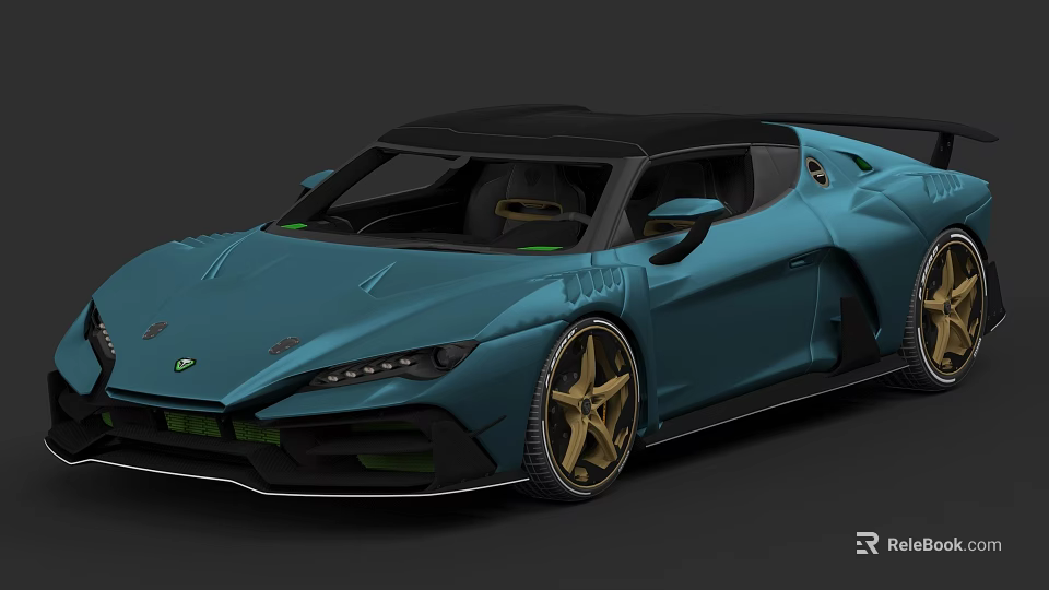 Blue Sleek Sports Car With Black Roof Gold Wheels And Modern Design 3d model 
