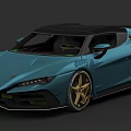 Blue Sleek Sports Car With Black Roof Gold Wheels And Modern Design
