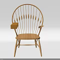 Classic Wooden Single Chair Featuring Curved Backrest Vertical Slat Details And Armrests