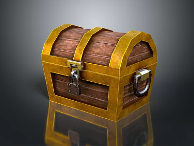 Wooden Storage Chest With Golden Accents Metal Lock Handle And Curved Top 3d model