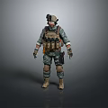 Military Game Movie Character In Camouflage Uniform With Tactical Vest Helmet And Gloves