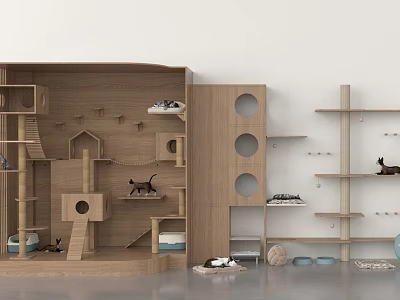 Wooden Cat Furniture For Cats With Climbing Tree Bed Scratching Posts And Toys 3d model
