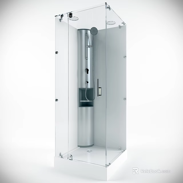 Modern Shower Sauna Interior Design With Glass Enclosure Metal Fixtures And Shower Head 3d model 