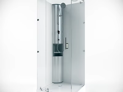 Modern Shower Sauna Interior Design With Glass Enclosure Metal Fixtures And Shower Head 3d model