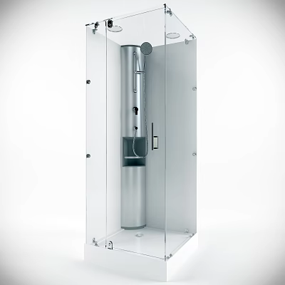 Modern Shower Sauna Interior Design With Glass Enclosure Metal Fixtures And Shower Head 3d model