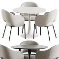 Modern Round Dining Table Set with Light Gray Chairs White Top and Black Metal Legs