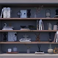 Stylish Wall Shelf Display With Books Decorative Figurines Vases And Ornaments