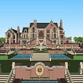 Elegant Single Family Villa With European Architecture Red Brick Fountain And Landscaped Gardens