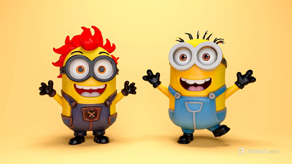Cheerful Minions With Red Hair And Classic Look Standing On Yellow Background With Arms Outstretched 3d model 