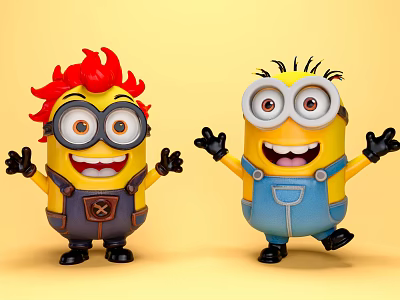 Cheerful Minions With Red Hair And Classic Look Standing On Yellow Background With Arms Outstretched 3d model