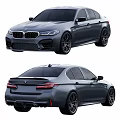 BMW M5 Sporty Gray Sedan With Front Grille Rear Spoiler And Alloy Wheels