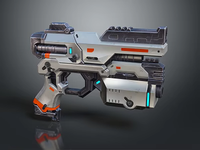 Advanced Futuristic Sci Fi Weapon With Metallic Silver Orange Blue Tech Components Design 3d model