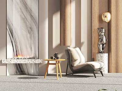 Modern Single Sofa Interior With Fireplace Side Table And Wooden Decor 3d model