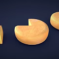 Round Sliced and Square Cheese Pieces Displayed on Blue Background 3d model