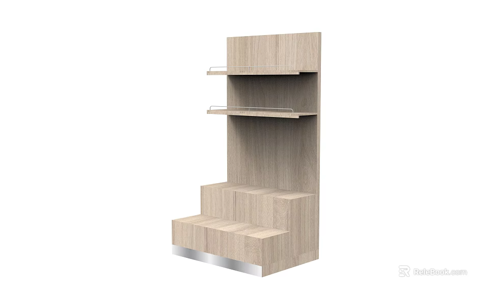 Modern Wooden Display Shelf Design Featuring Tiered Shelves And Metal Base For Retail 3d model 