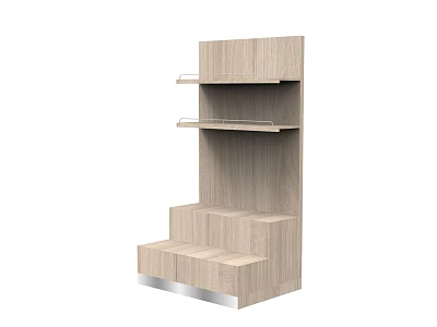 Modern Wooden Display Shelf Design Featuring Tiered Shelves And Metal Base For Retail 3d model