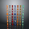Colorful Animal Figurines in Various Colors Arranged in Columns as Decorative Pieces