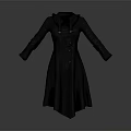 Hooded Long Black Coat with Button Front Design and Flared Silhouette 3d model