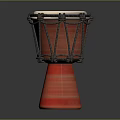 Red Djembe Drum With Black Ropes White Drumhead And Conical Striped Base Musical Instrument